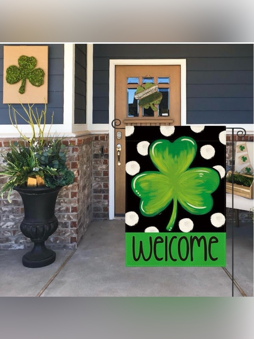 Welcome Shamrock Door Flag - Green Polka Dot St. Patrick's Day Decor